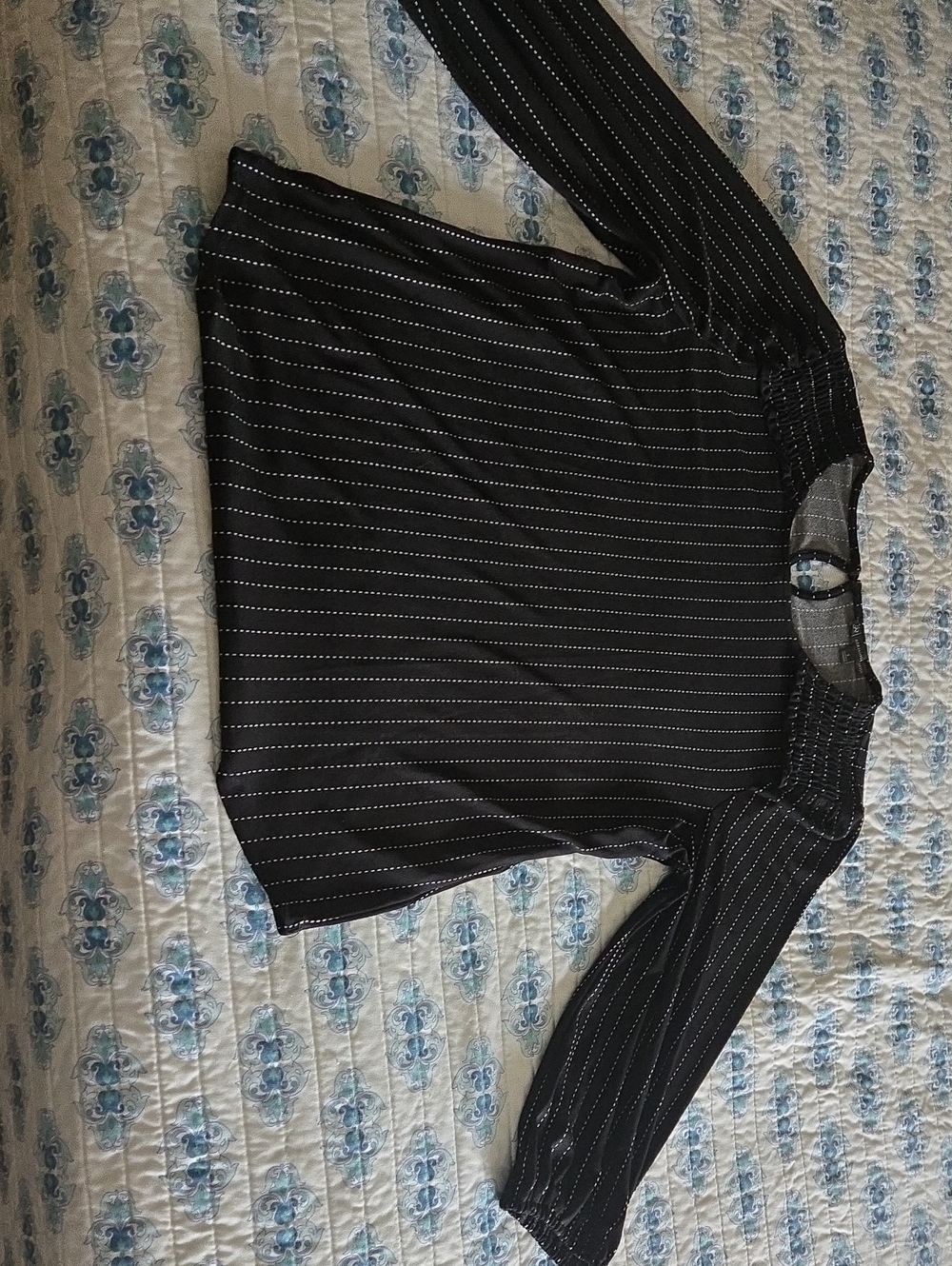 Adrianna Papell Black Top with White Pinstripe Detail
